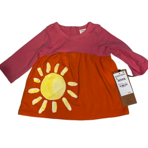 Nordstrom Pink and Orange long sleeve baby girl dress with sun. 3 months NWT